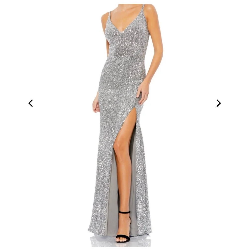NWT MacDuggal Silver Sequin Dress SZ 6 (3 tears at seam, should be easy fix)